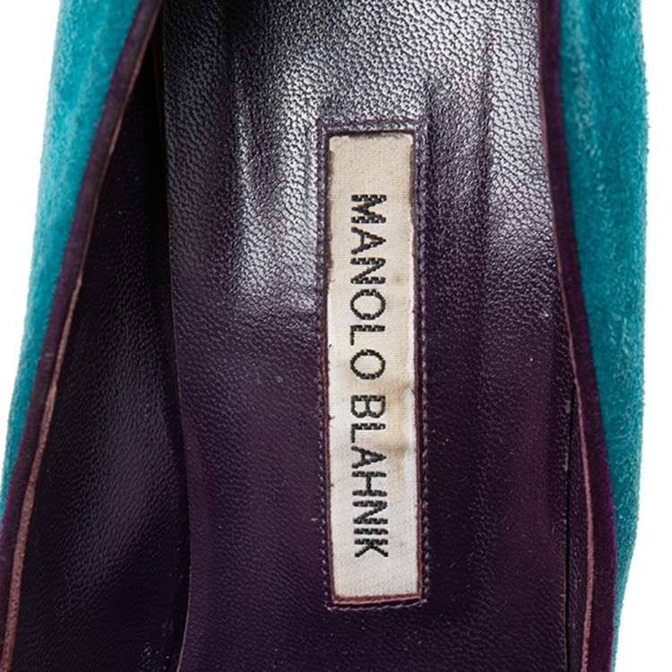 Pre Owned Manolo Blahnik Teal/Purple Suede Pumps Size 39.5
