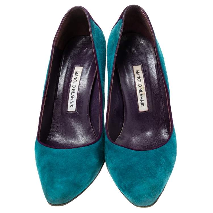 Pre Owned Manolo Blahnik Teal/Purple Suede Pumps Size 39.5