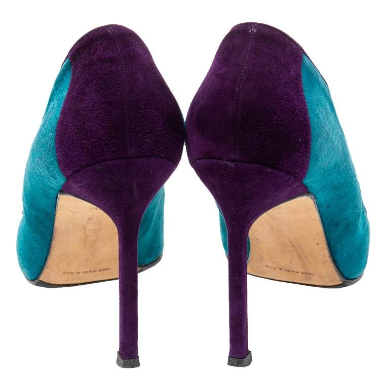 Pre Owned Manolo Blahnik Teal/Purple Suede Pumps Size 39.5