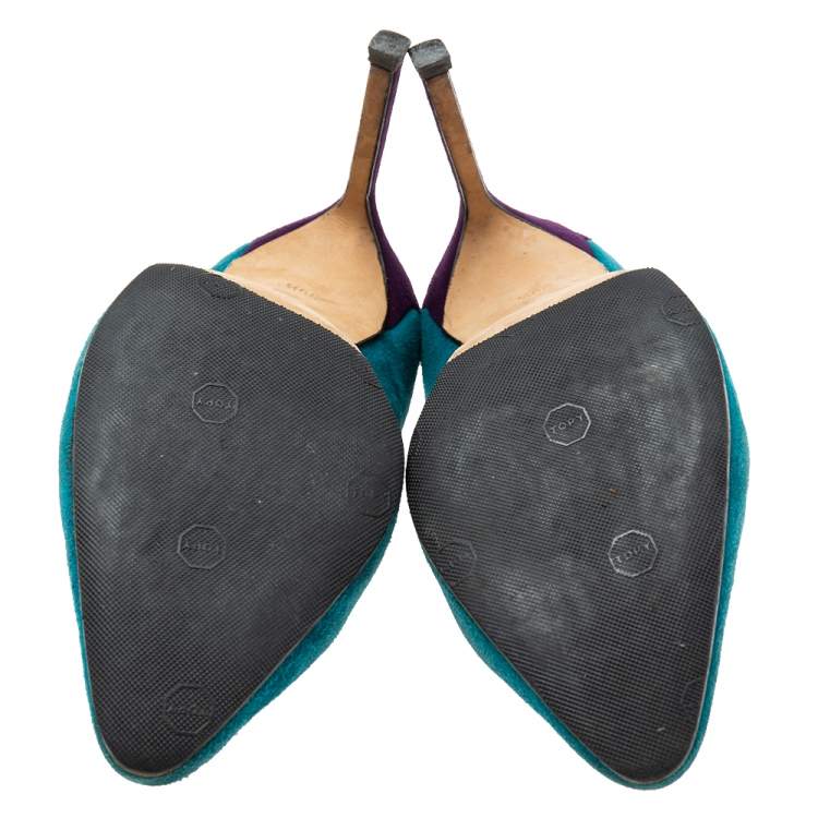 Pre Owned Manolo Blahnik Teal/Purple Suede Pumps Size 39.5