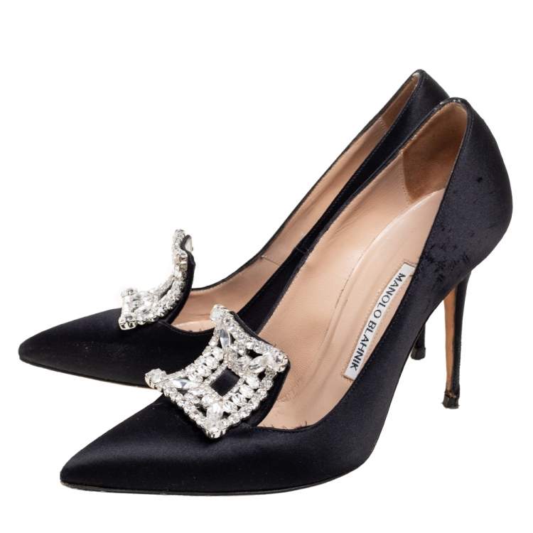 Pre Owned Manolo Blahnik Black Satin Borlak Pumps Size 38