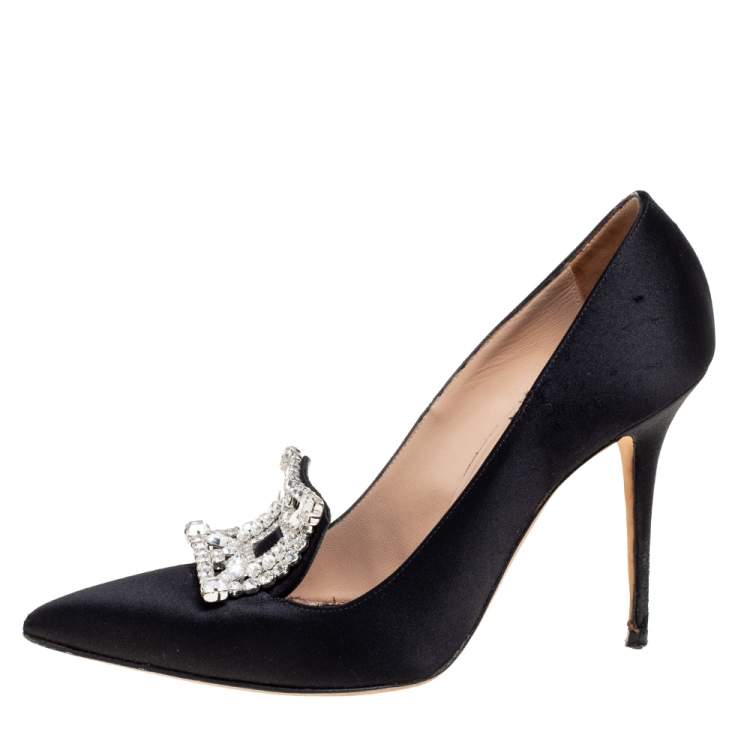 Pre Owned Manolo Blahnik Black Satin Borlak Pumps Size 38