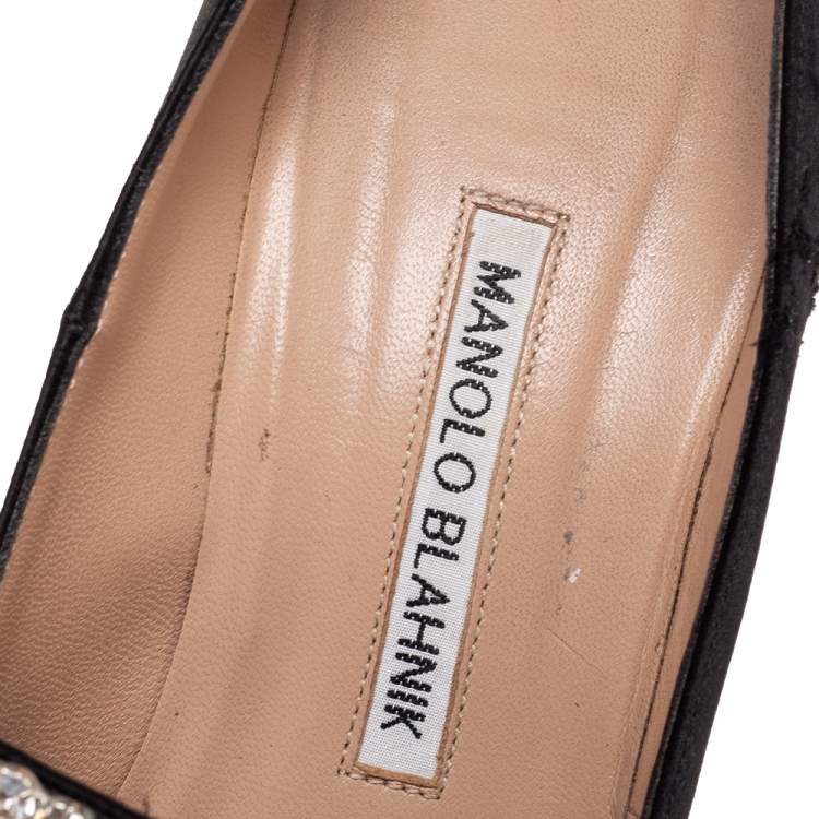 Pre Owned Manolo Blahnik Black Satin Borlak Pumps Size 38