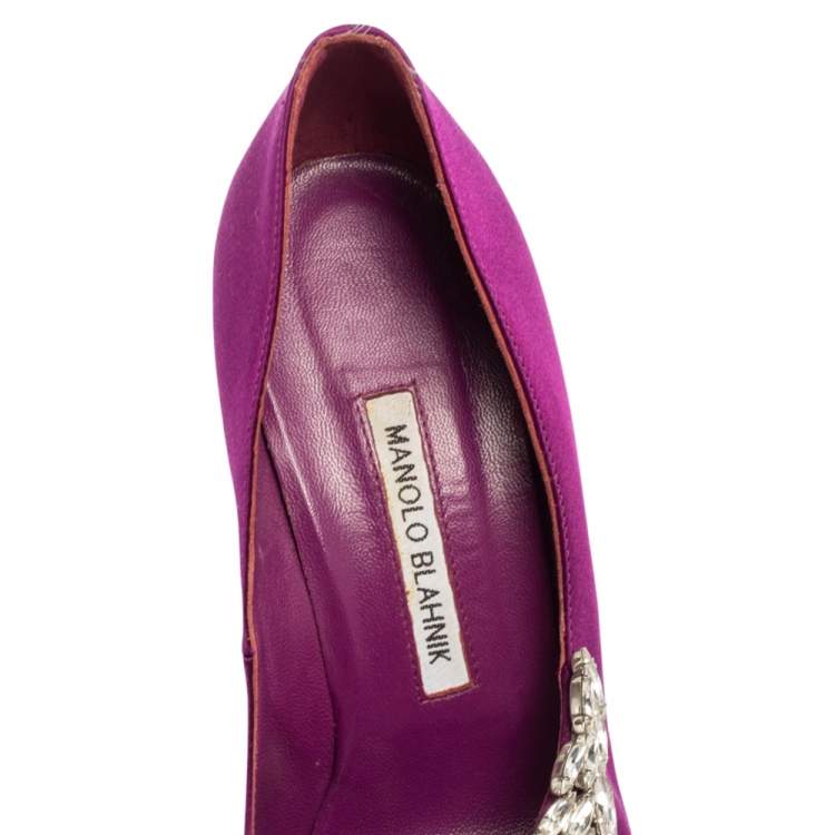 Pre Owned Manolo Blahnik Purple Satin Jewel Nadira Pointed Toe Pumps Size 38.5