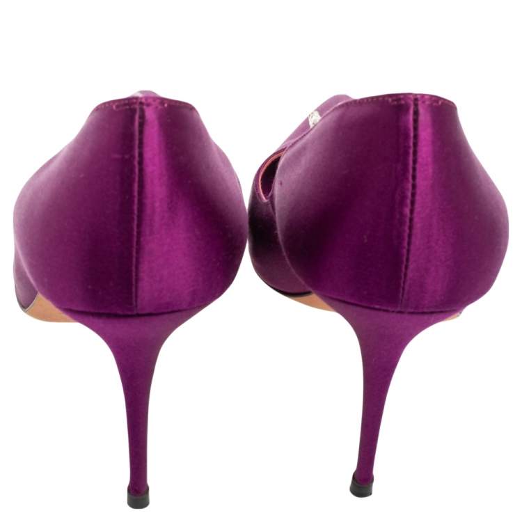 Pre Owned Manolo Blahnik Purple Satin Jewel Nadira Pointed Toe Pumps Size 38.5