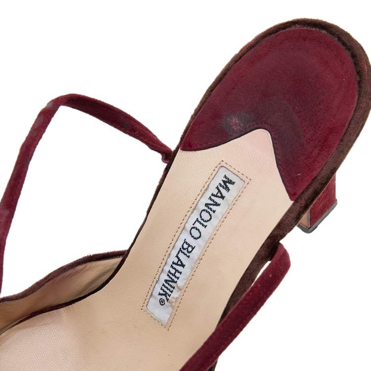 Pre Owned Manolo Blahnik Maroon/Red Velvet Ankle Wrap Sandals Size 37