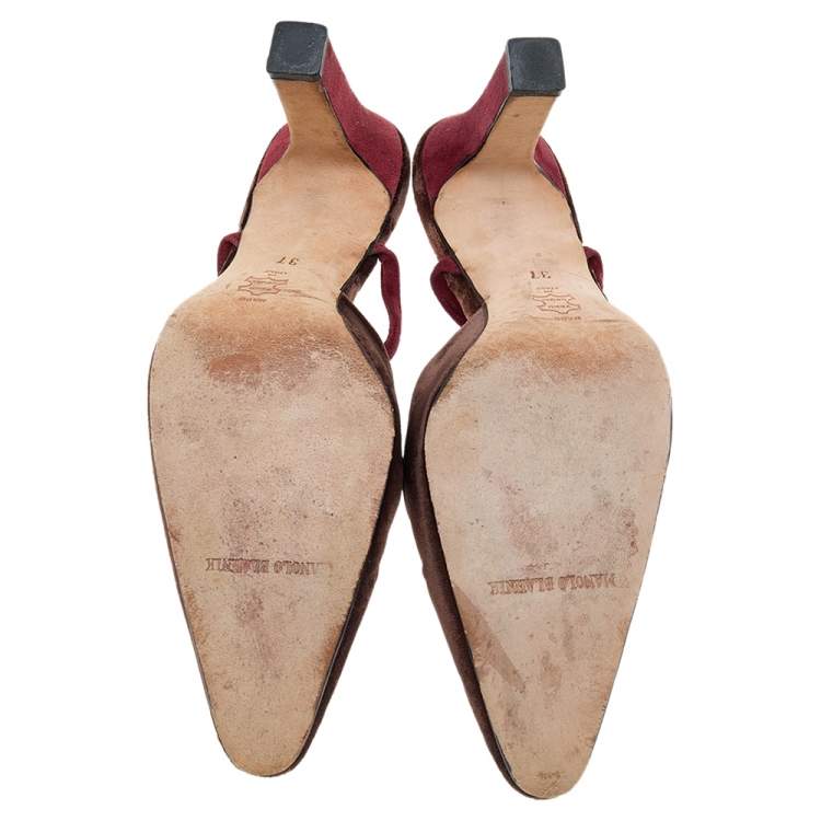 Pre Owned Manolo Blahnik Maroon/Red Velvet Ankle Wrap Sandals Size 37