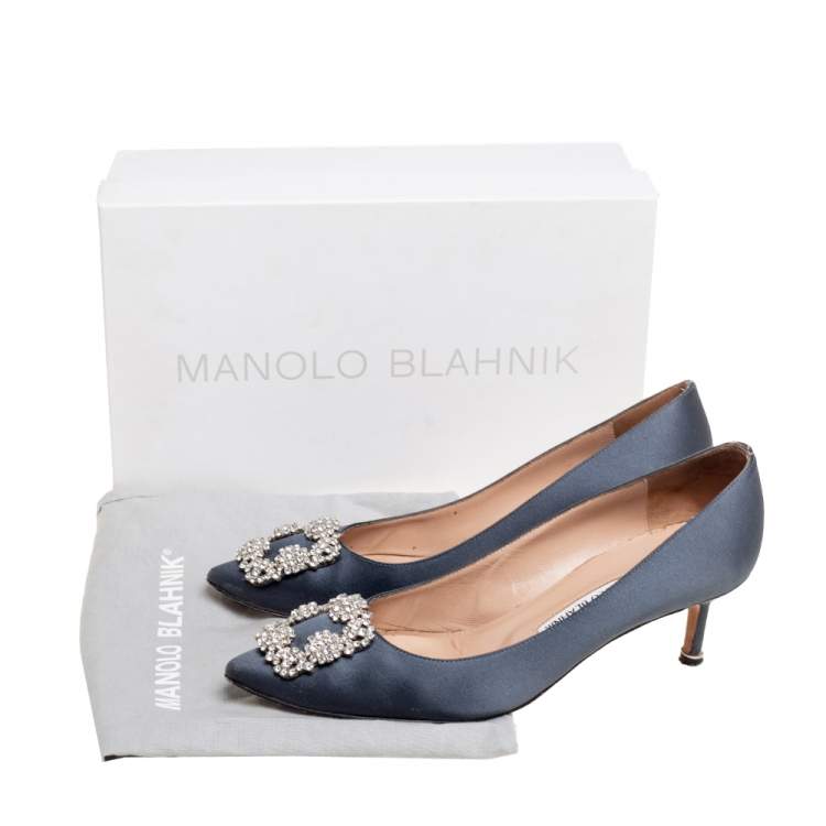 Pre Owned Manolo Blahnik Dark Grey Satin Hangisi Pumps Size 39