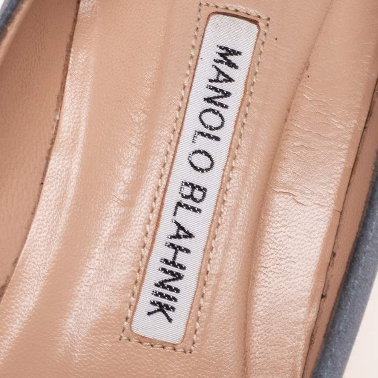 Pre Owned Manolo Blahnik Dark Grey Satin Hangisi Pumps Size 39