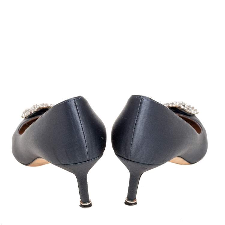 Pre Owned Manolo Blahnik Dark Grey Satin Hangisi Pumps Size 39