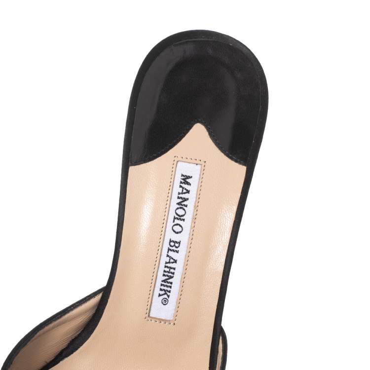 Pre Owned Manolo Blahnik Black Satin Hangisi Mules Sandals Size 39