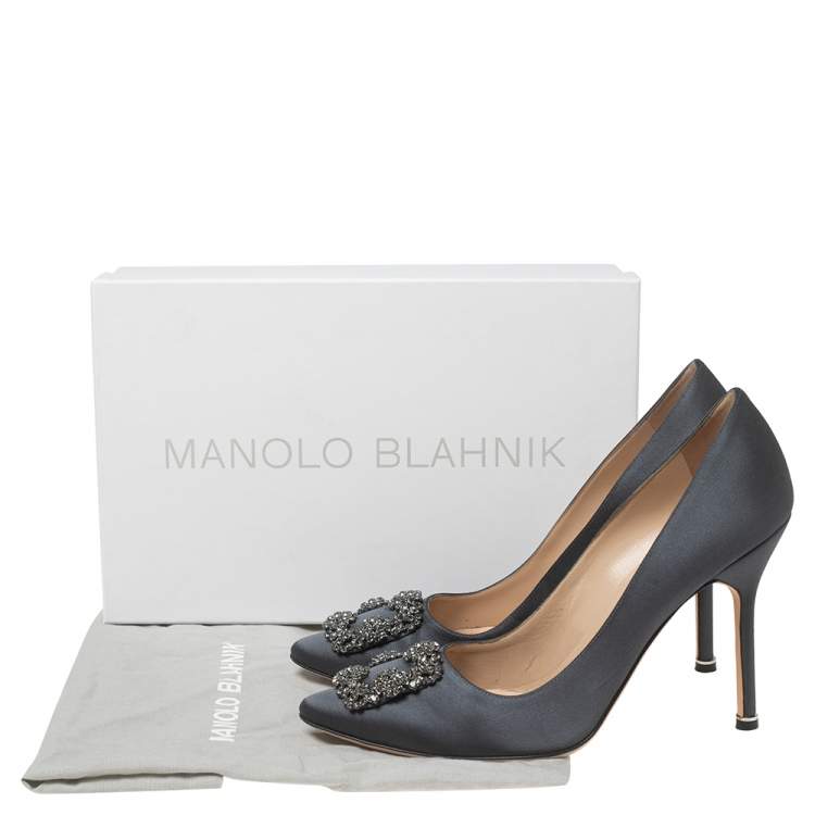Pre Owned Manolo Blahnik Grey Satin Hangisi Pumps Size 40