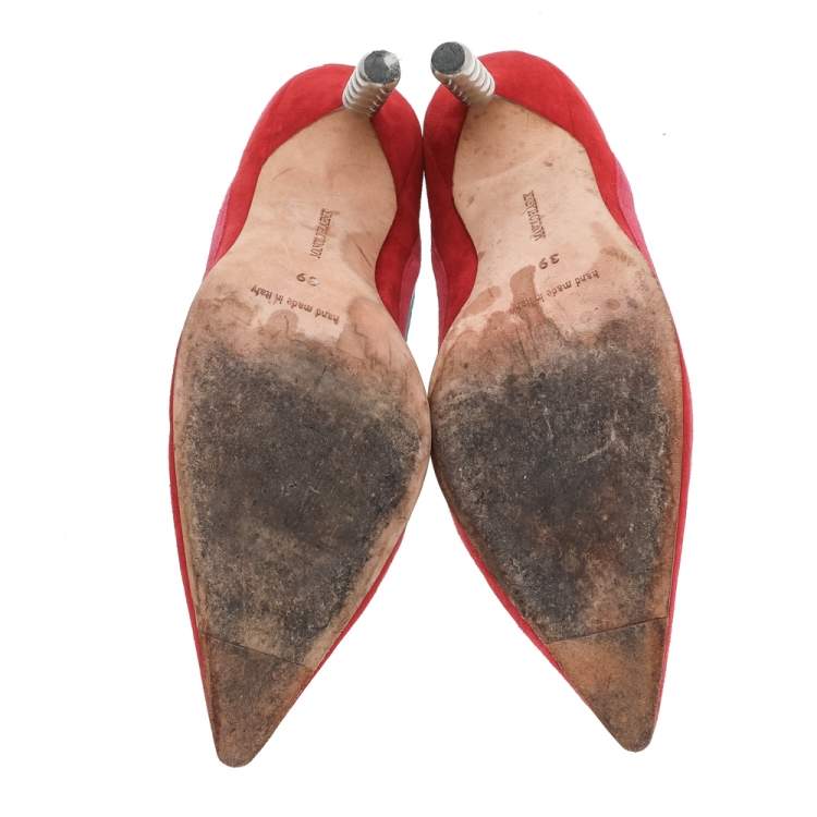 Pre Owned Manolo Blahnik Multicolored Suede Pointed Toe Pumps Size 39