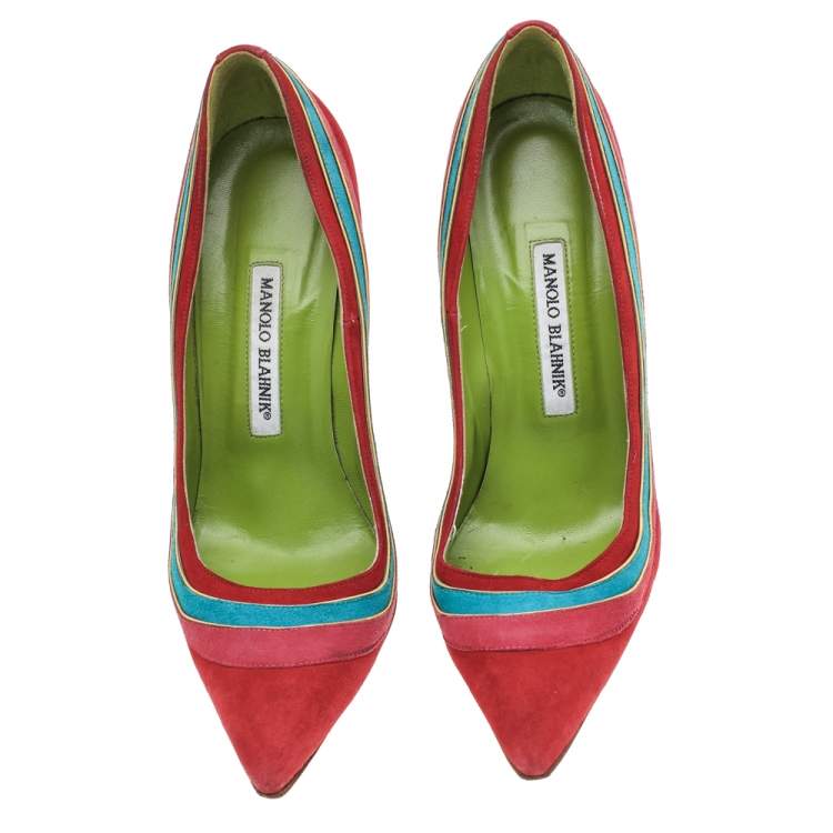 Pre Owned Manolo Blahnik Multicolored Suede Pointed Toe Pumps Size 39