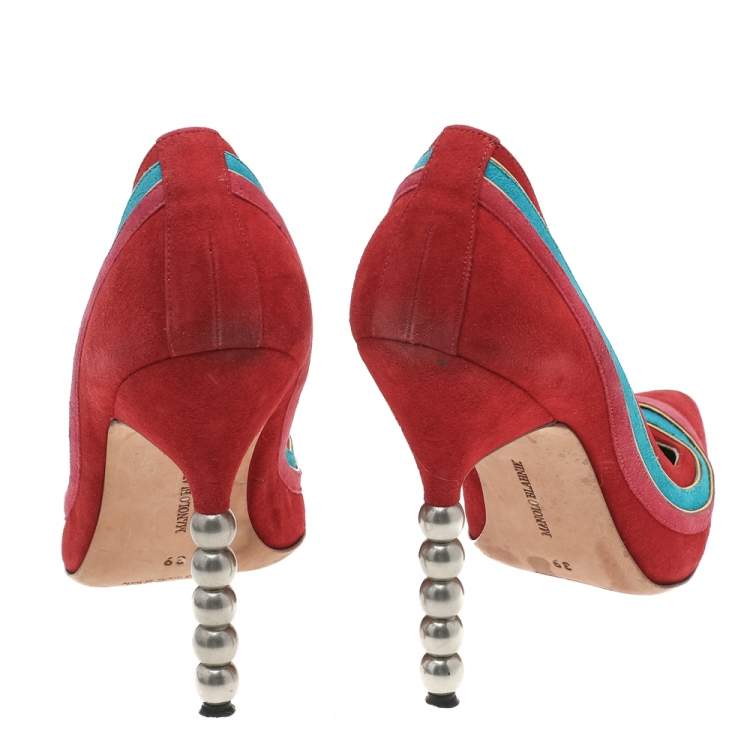 Pre Owned Manolo Blahnik Multicolored Suede Pointed Toe Pumps Size 39
