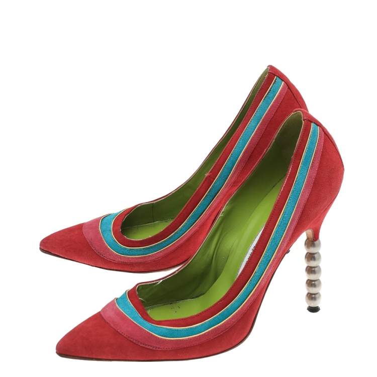 Pre Owned Manolo Blahnik Multicolored Suede Pointed Toe Pumps Size 39