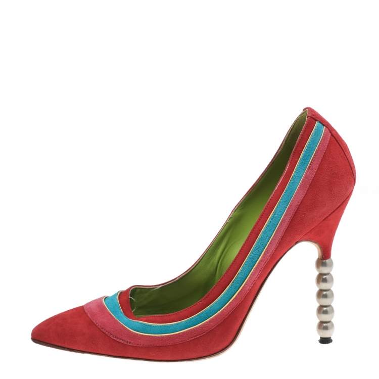 Pre Owned Manolo Blahnik Multicolored Suede Pointed Toe Pumps Size 39