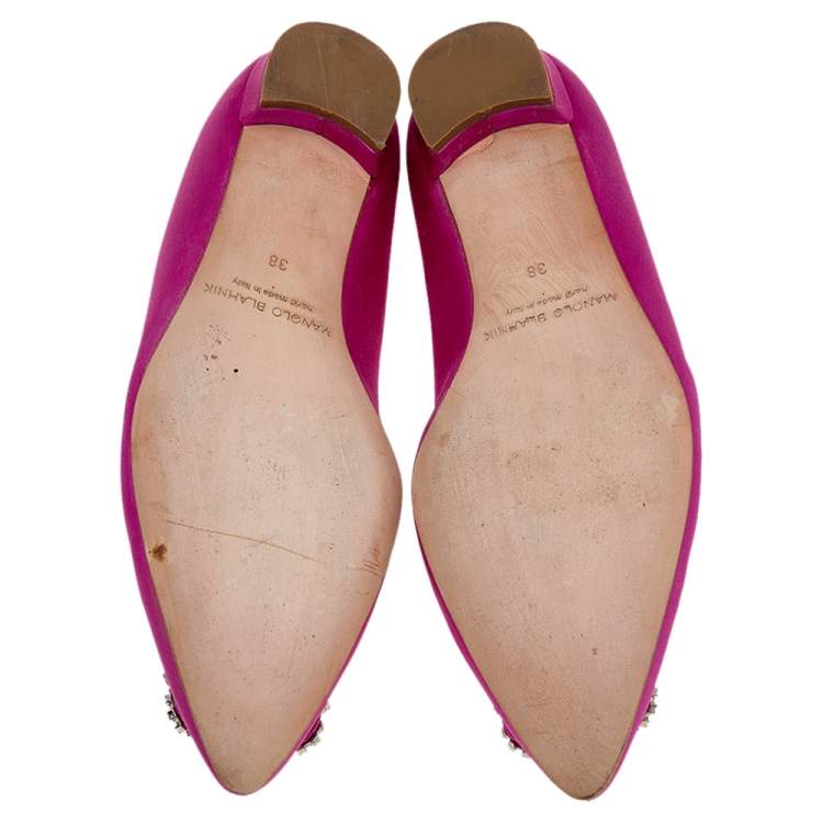 Pre Owned Manolo Blahnik Pink Satin Hangisi Ballet Flats Size 38