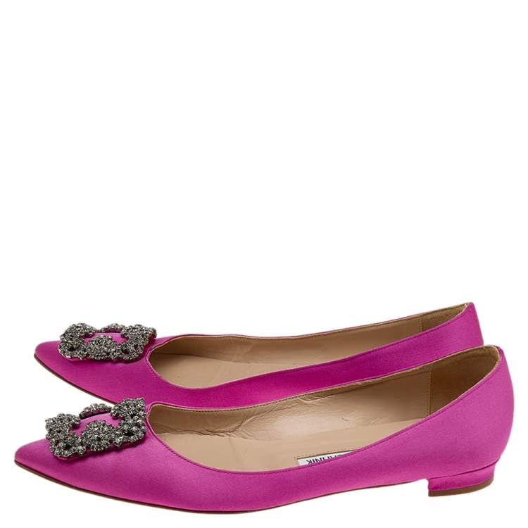 Pre Owned Manolo Blahnik Pink Satin Hangisi Ballet Flats Size 38