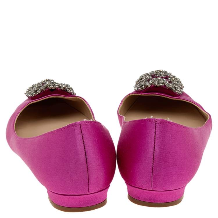 Pre Owned Manolo Blahnik Pink Satin Hangisi Ballet Flats Size 38