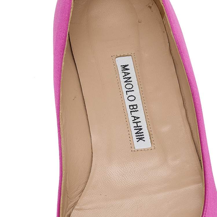Pre Owned Manolo Blahnik Pink Satin Hangisi Ballet Flats Size 38
