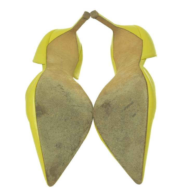Pre Owned Manolo Blahnik Lime Yellow Leather Tayler D'orsay Pumps Size 39