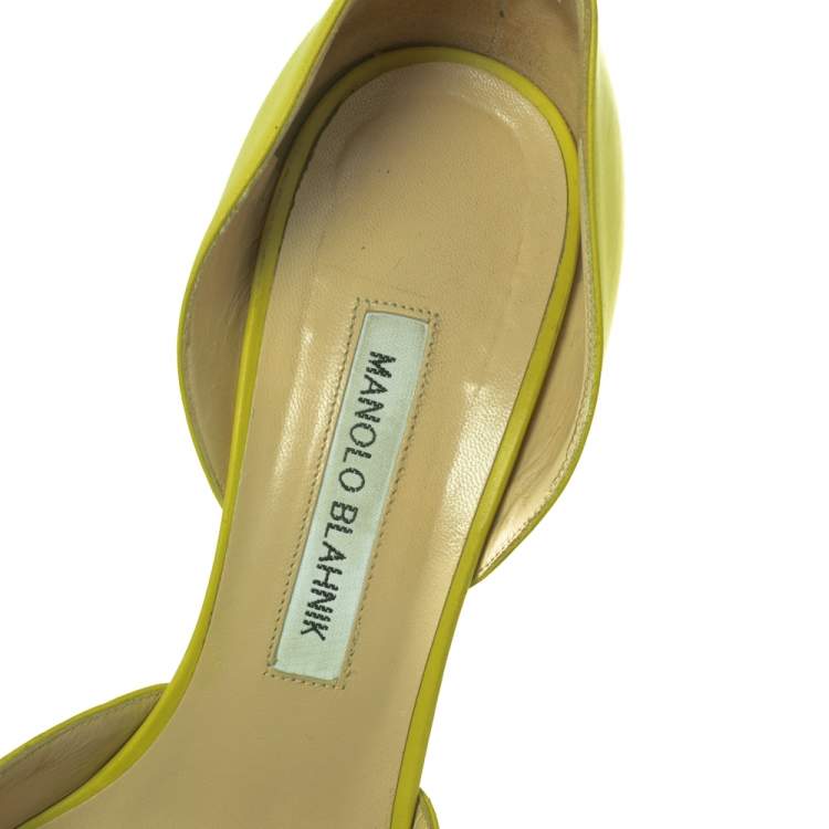 Pre Owned Manolo Blahnik Lime Yellow Leather Tayler D'orsay Pumps Size 39