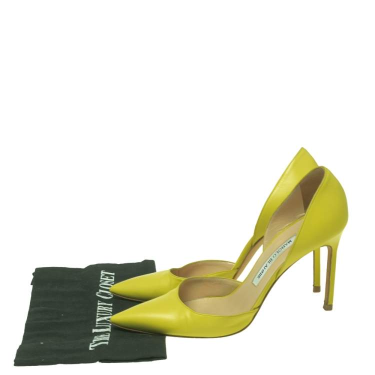 Pre Owned Manolo Blahnik Lime Yellow Leather Tayler D'orsay Pumps Size 39