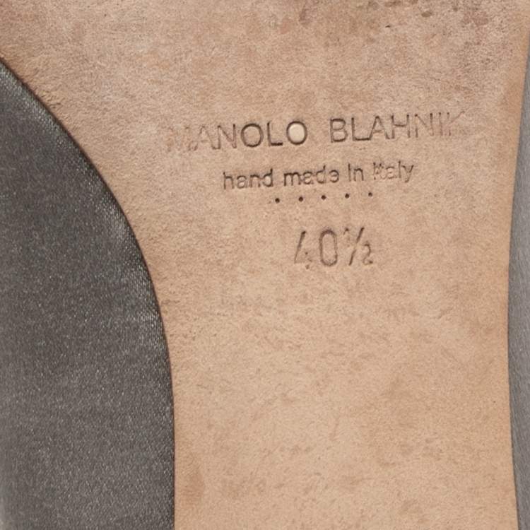 Pre Owned Manolo Blahnik  Grey Satin Hangisi Crystal Embellished Ballet Flats Size 40.5