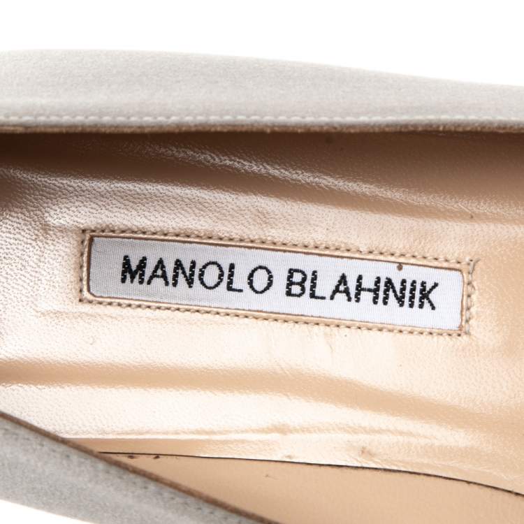 Pre Owned Manolo Blahnik  Grey Satin Hangisi Crystal Embellished Ballet Flats Size 40.5