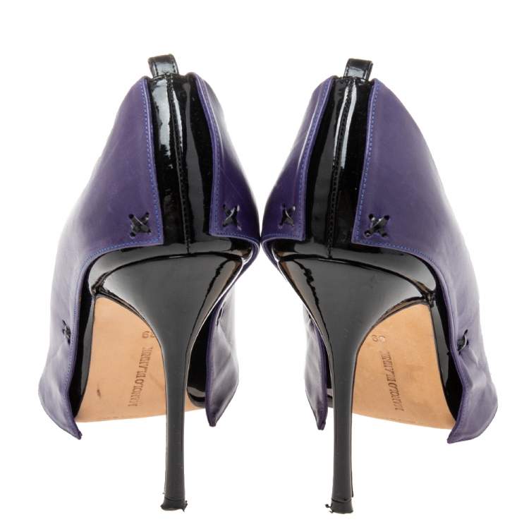 Pre Owned Manolo Blahnik  Purple/ Black Patent And Leather  Pointed Toe Pumps Size 39