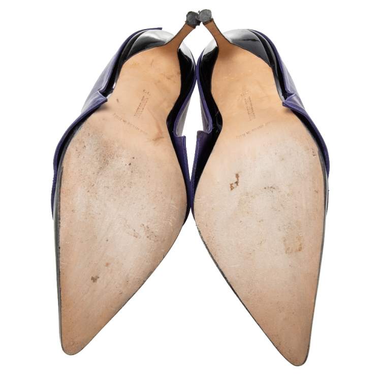 Pre Owned Manolo Blahnik  Purple/ Black Patent And Leather  Pointed Toe Pumps Size 39