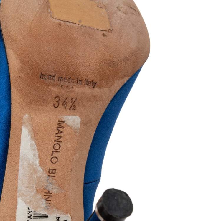 Pre Owned Manolo Blahnik Royal Blue Satin Hangisi Pumps Size 34.5 