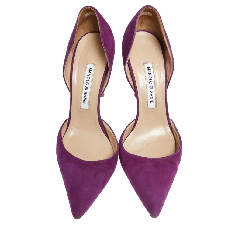 Pre Owned Manolo Blahnik  Purple Suede Tayler D'orsay Pointed Toe Pumps Size 39
