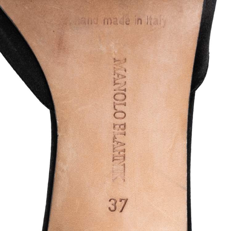Pre Owned Manolo Blahnik Black Satin Hangisi Pointed-Toe Mules Size 37