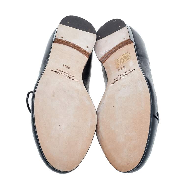 Pre Owned Manolo Blahnik Black/White Leather Lace Up Loafers Size 39.5