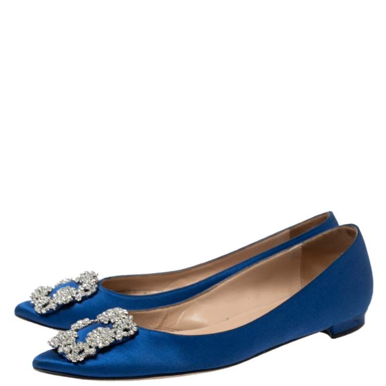 Pre Owned Manolo Blahnik Royal Blue Satin Hangisi Ballet Flats Size 36
