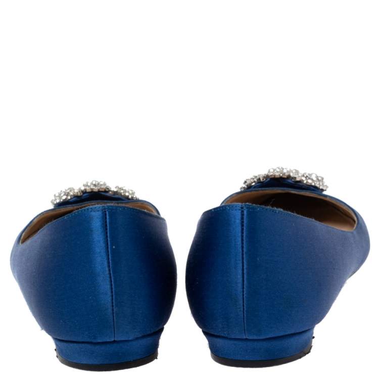 Pre Owned Manolo Blahnik Royal Blue Satin Hangisi Ballet Flats Size 36