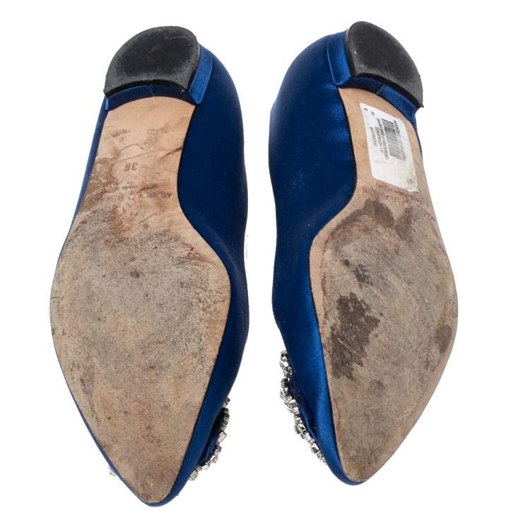 Pre Owned Manolo Blahnik Royal Blue Satin Hangisi Ballet Flats Size 36