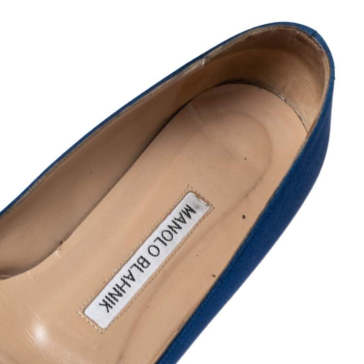 Pre Owned Manolo Blahnik Royal Blue Satin Hangisi Ballet Flats Size 36