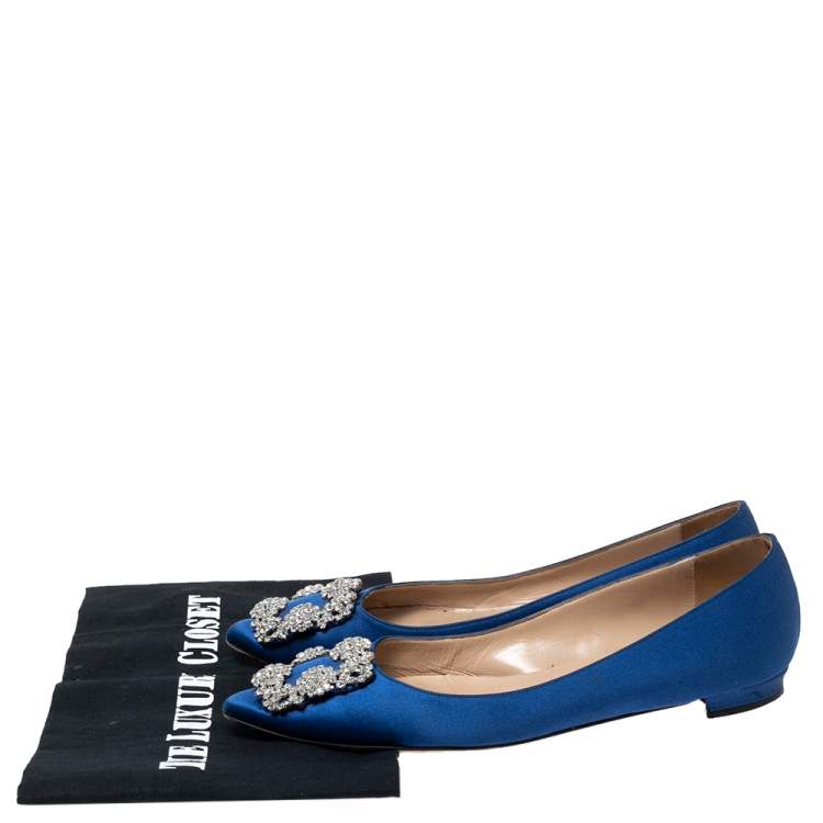 Pre Owned Manolo Blahnik Royal Blue Satin Hangisi Ballet Flats Size 36