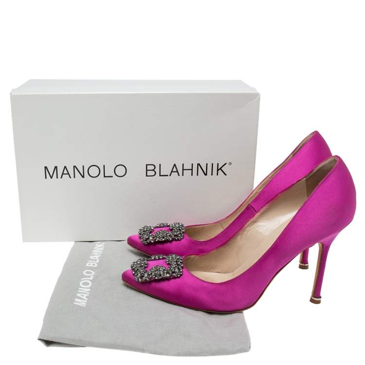 Pre Owned Manolo Blahnik Fuchsia Satin Hangisi  Pumps Size 38.5