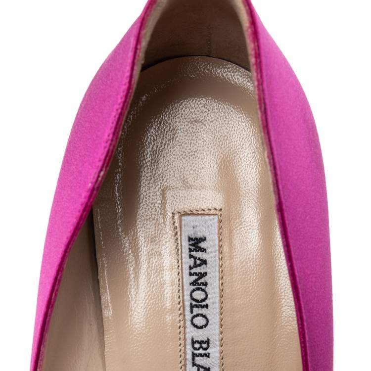 Pre Owned Manolo Blahnik Fuchsia Satin Hangisi  Pumps Size 38.5