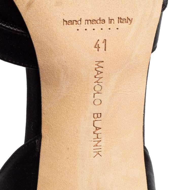 Pre Owned Manolo Blahnik Black Pleated Satin Cassiado D'orsay Sandals Size 41