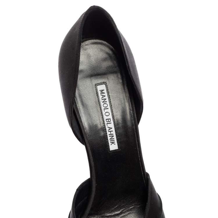 Pre Owned Manolo Blahnik Black Pleated Satin Cassiado D'orsay Sandals Size 41