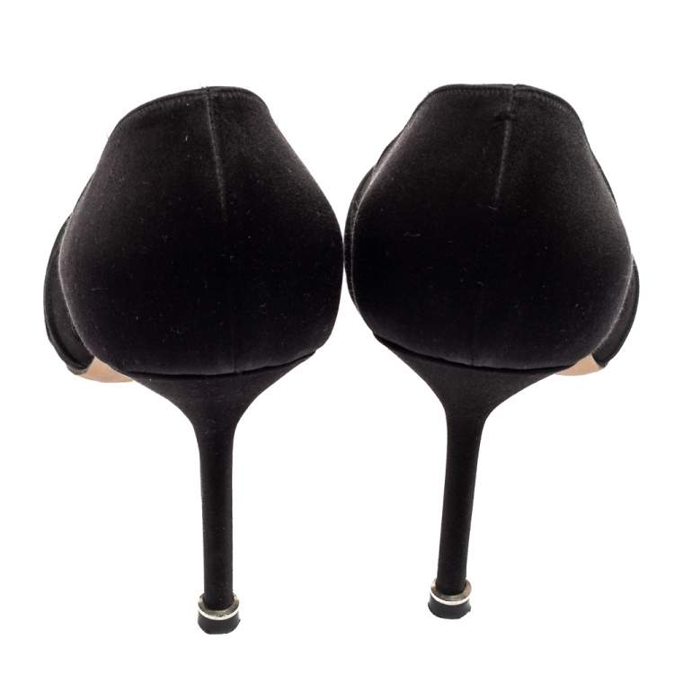 Pre Owned Manolo Blahnik Black Pleated Satin Cassiado D'orsay Sandals Size 41