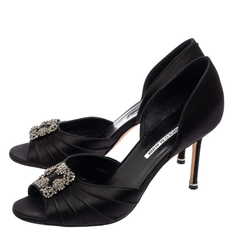 Pre Owned Manolo Blahnik Black Pleated Satin Cassiado D'orsay Sandals Size 41