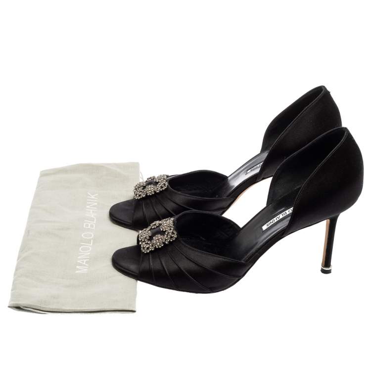 Pre Owned Manolo Blahnik Black Pleated Satin Cassiado D'orsay Sandals Size 41