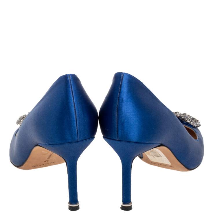 Pre Owned Manolo Blahnik Royal Blue Satin Hangisi Pumps Size 38