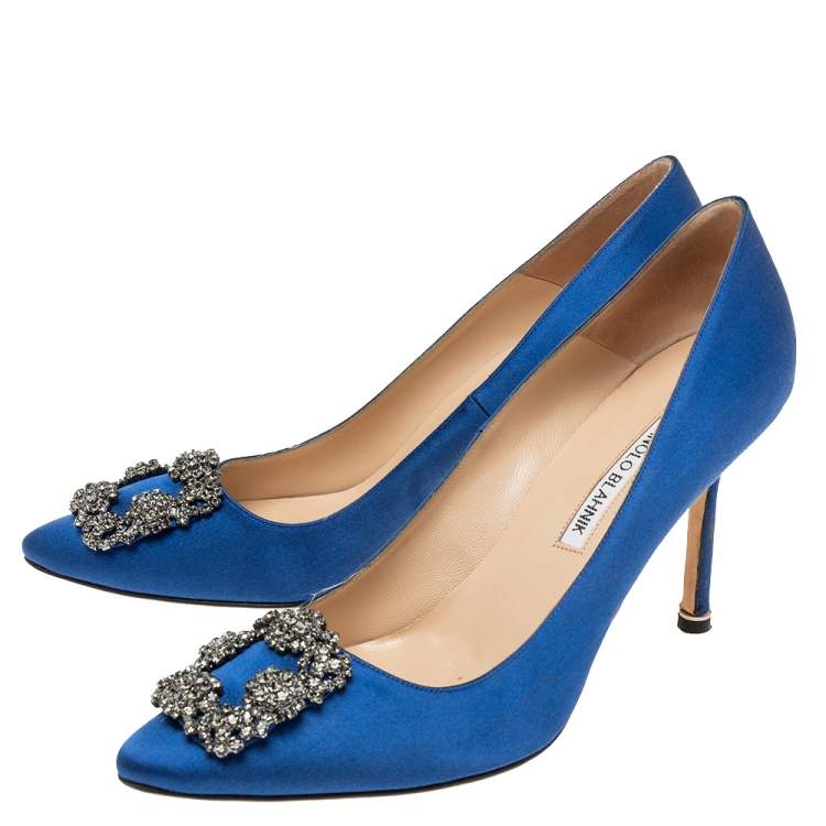 Pre Owned Manolo Blahnik Royal Blue Satin Hangisi Pumps Size 38.5